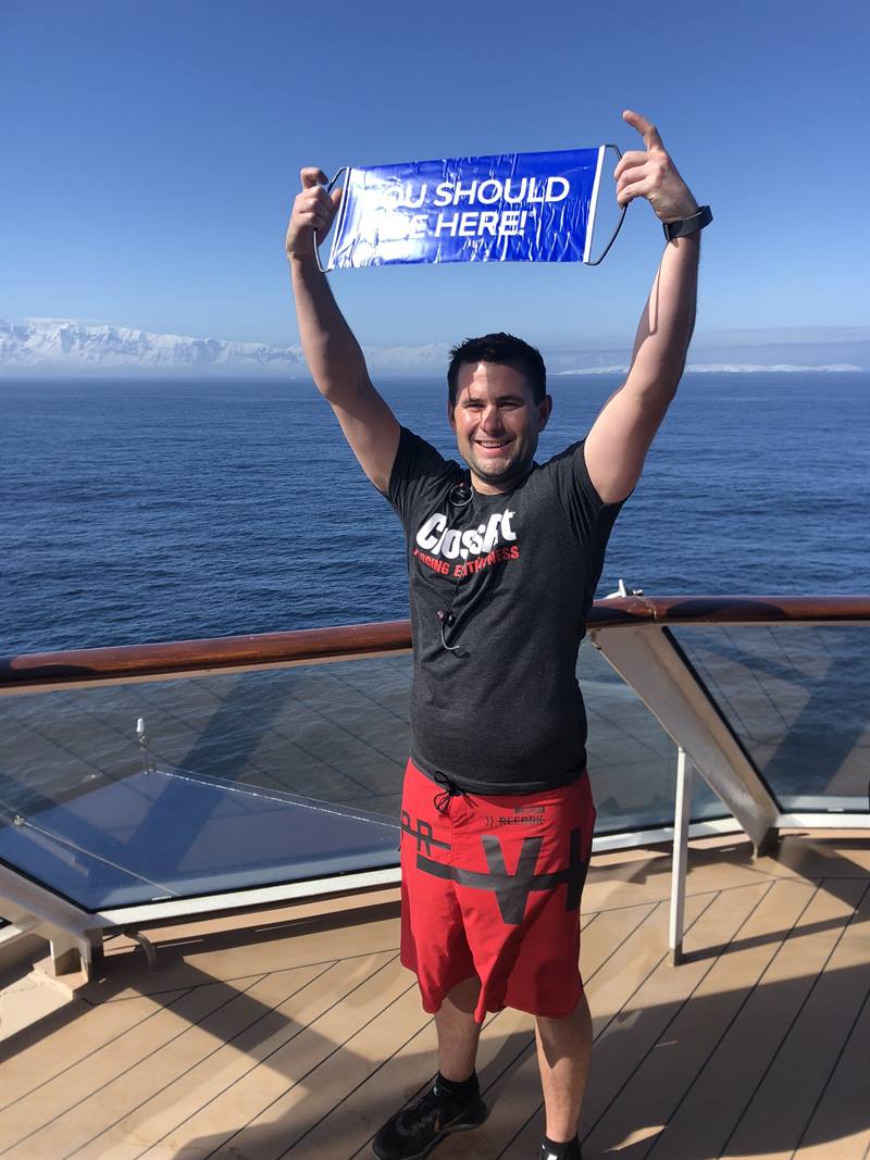 Eric Vincent on a ship deck off the Antarctic Peninsula