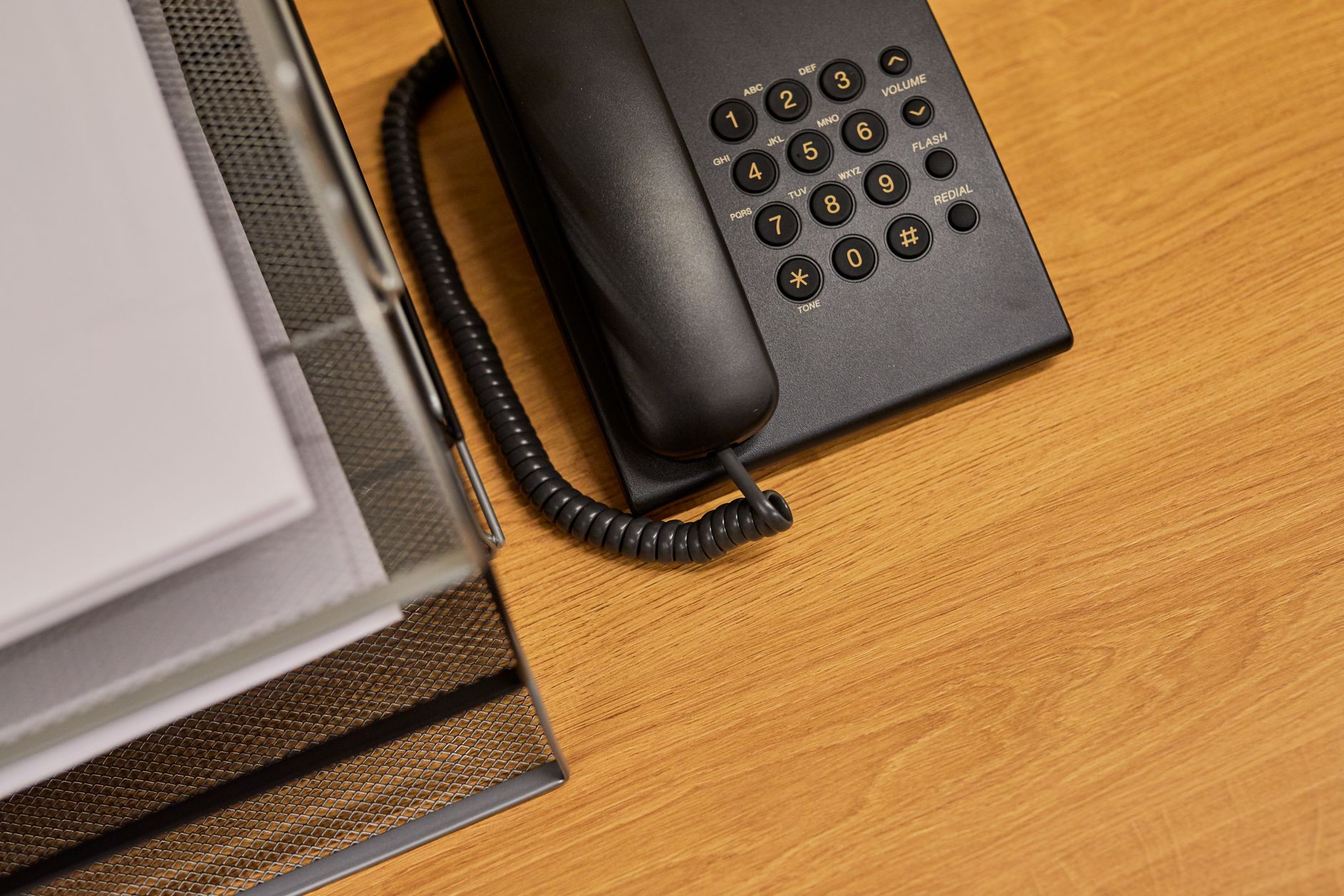 Desk telephone in an office