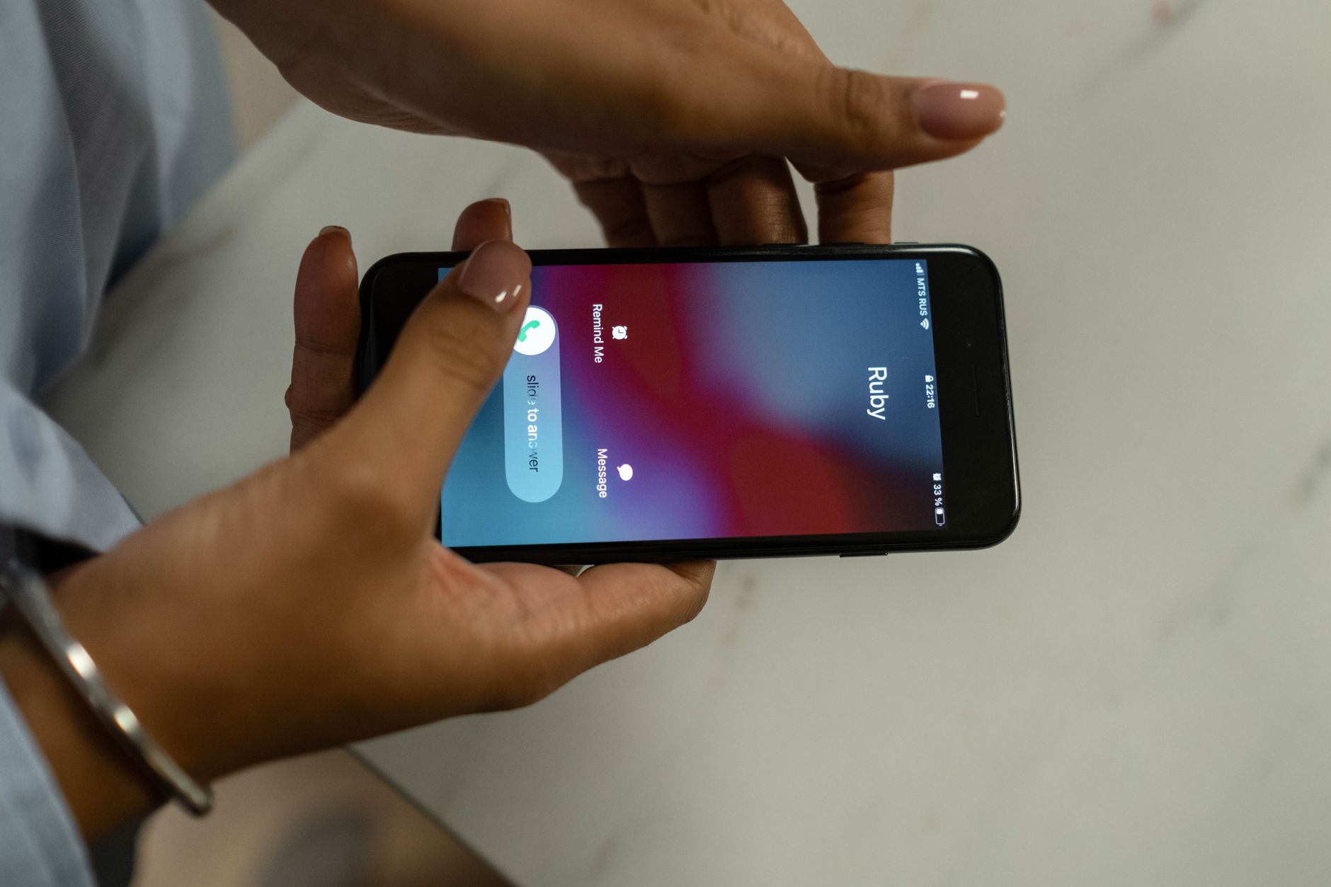 Smartphone showing an incoming call